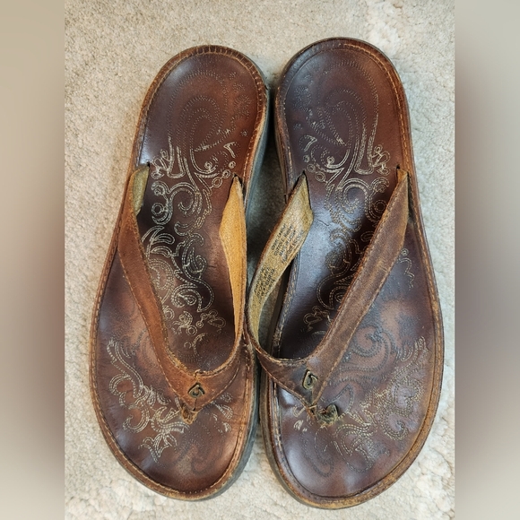 Olukai Paniolo Flip Flops Womens US Women's 9 Sandals Distressed Leather Slides - Picture 1 of 6